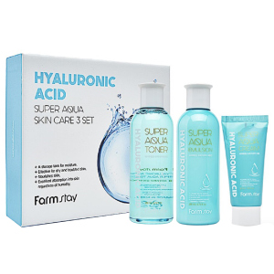 Набір засобів догляду за шкірою FarmStay Hyaluronic Acid Super Aqua Skin Care 3 Set з гіалуроновою кислотою (8809426959457) краща модель в Кривому Розі