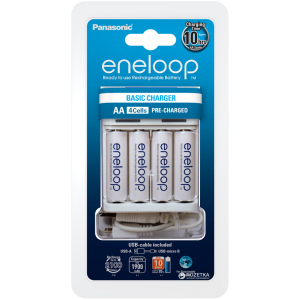 Зарядний пристрій акумуляторів АА/ААА Panasonic Basic USB Charger + Eneloop 4 AA 1900 мАг (K-KJ61MCC40USB) надійний