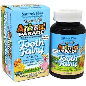 Вітаміни Natures Plus Animal Parade Tooth Fairy пробіотик для здоров'я зубів Ваніль 90 жувальних таблеток (97467299481) в Кривому Розі