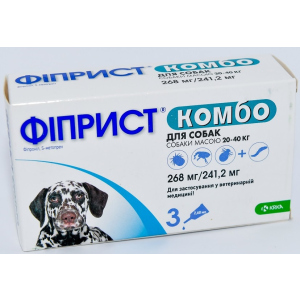 Краплі від бліх та кліщів KRKA Фіприст Комбо на холку 3 піпетки по 2.68 мл для собак масою тіла 20-40 кг (3838989645564) в Кривому Розі