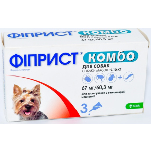 Краплі від бліх та кліщів KRKA Фіприст Комбо на холку 3 піпетки по 0.67 мл для собак масою тіла 2-10 кг (3838989645588) в Кривому Розі