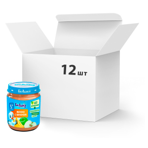 Упаковка фруктового пюре Белакт з яблук та бананів 12 банок по 100 г (4814716000232_12) ТОП в Кривому Розі