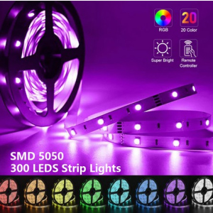 Светодиодная лента влагозащитная LED SMD 5050 RGB полный комплект: контроллер – пульт управления – блок питания 12V на 3A – лента 5м.