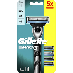 хорошая модель Станок для бритья мужской Gillette Mach3 с 5 сменными картриджами (7702018556199)