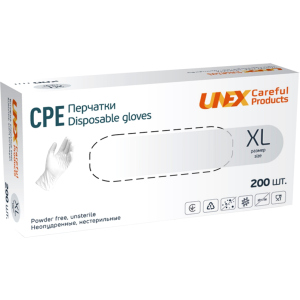 Рукавички одноразові нестерильні, неопудрені CPE Unex Medical Products розмір XL 200 шт. - 100 пар Білі (77-40-2) ТОП в Кривому Розі