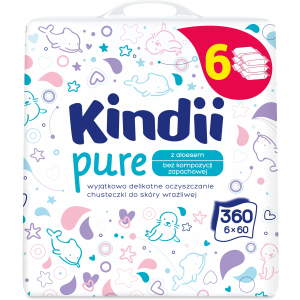 Влажные салфетки для младенцев и детей Kindii Pure 6х60 шт (5900095023654) лучшая модель в Кривом Роге