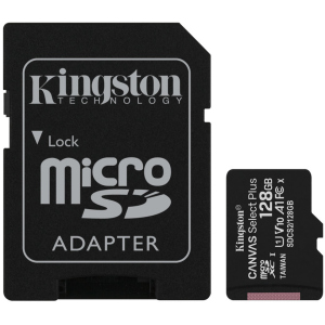 Kingston microSDXC 128GB Canvas Select Plus Class 10 UHS-I U1 V10 A1 + SD-адаптер (SDCS2/128GB) ТОП в Кривом Роге