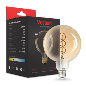 Лампа LED Vestum филамент "винтаж" golden twist G125 Е27 6Вт 220V 2500К (1-VS-2603)