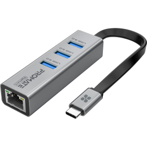 USB-C хаб 4-в-1 Promate GigaHub-C 3xUSB 3.0/RJ45 Grey (gigahub-c.grey)