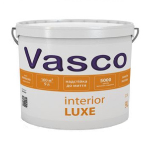 Краска Vasco interior LUXE ( Васко интериор ЛЮКС ) 9 л акриловая, совершенноматовая, стойкая к мытью, для интерьера надежный