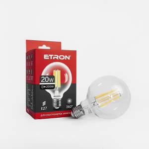 хорошая модель LED лампа ETRON Filament 1-EFP-172 G95 E27 20W 4200K clear glass