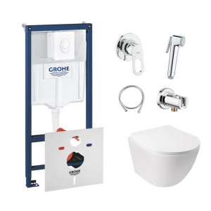 Комплект инсталляция Grohe Rapid SL 38722001 + унитаз с сиденьем Qtap Jay QT07335176W + набор для гигиенического душа со смесителем Grohe BauLoop 111042 рейтинг