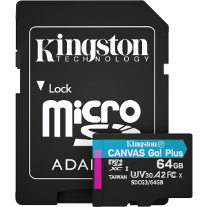 Kingston MicroSDXC 64GB Canvas Go! Plus Class 10 UHS-I U3 V30 A2 + SD-адаптер (SDCG3/64GB) ТОП в Кривому Розі