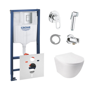 купить Комплект инсталляция Grohe Rapid SL 38772001 + унитаз с сиденьем Qtap Jay QT07335176W + набор для гигиенического душа со смесителем Grohe BauLoop 111042