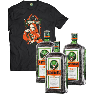 Ликер Jagermeister 0.7 л 35% 3 бутылки (+эксклюзивная футболка) (DESIGN 3) p.XL (4067700013018_G_XL) в Кривом Роге