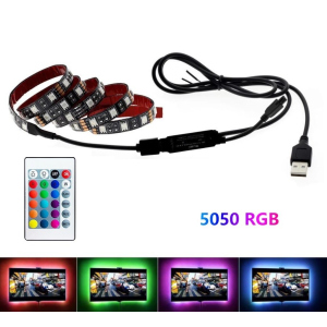 Лента светодиодная RGB 5050 для подсветки телевизора и картин с пультом от USB 2 метра надежный