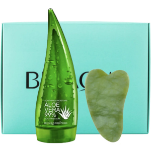 Набор BioAqua Гель для лица Aloe Vera 99% Увлажняющий 190 мл + Нефритовый массажёр-скребок для лица Гуаша (2000000223391)