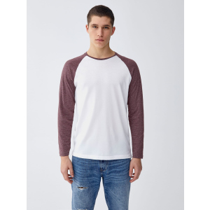 Чоловічий лонгслів Pull & Bear 5230/501/606 M Білий з бордовим (05230501606035)