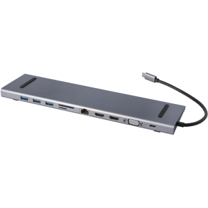 USB-хаб адаптер Ailink Aluminium Gigabit Ethernet USB-C 100W SD Hub Card Reader HDMI 4K VGA FullHD Multi Port 11 в 1 Space Grey (AI-CH11) ТОП в Кривому Розі