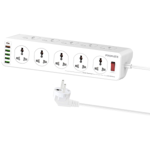 Сетевой фильтр 16-в-1 Promate PowerMatrix-5M 10 розеток, 1хUSB-C PD, 1хUSB-A QC 3.0, 4хUSB-A 5 м White (powermatrix-5m.eu)