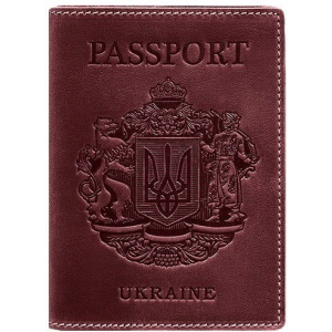 Обкладинка для паспорта шкіряна з українським гербом BN-OP-UA-vin Бордова краща модель в Кривому Розі
