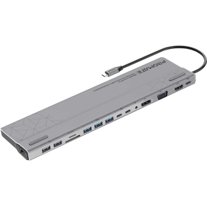 Док-станція 15-в-1 Promate BaseLink-Pro USB-C PD/HDMI/VGA/DisplayPort/3xUSB 3.1/2xUSB-C 3.1/2xUSB 2.0/RJ45/SD/MicroSD/AUX 3.5 mm Gray (baselink-pro.black) в Кривому Розі