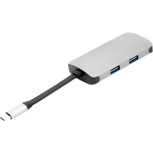 USB-хаб PowerPlant Type-C - HDMI 4K, USB 3.0, USB Type-C, RJ45 Grey (CA911691) в Кривому Розі