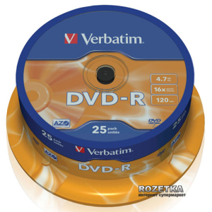 Verbatim DVD-R 4,7 GB 16x Cake 25 шт (43522) краща модель в Кривому Розі