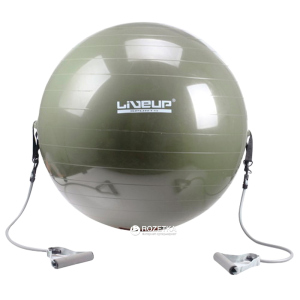 М'яч для фітнесу LiveUP із еспандером 65 см Green (LS3227) ТОП в Кривому Розі