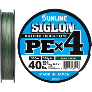 Шнур Sunline Siglon PE х4 300 м # 2.5/0.270 мм 18.5 кг Темно-зелений (16580951) рейтинг