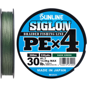 Шнур Sunline Siglon PE х4 300 м # 1.7/0.223 мм 13 кг Темно-зеленый (16580949)