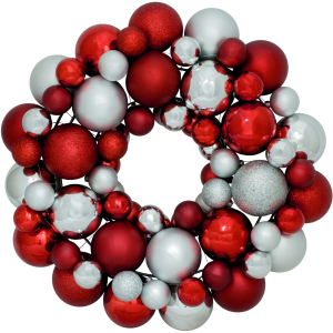Венок декоративный Jumi с елочных пластиковых шариков 34 см Красно-серебристый (5900410379183) ТОП в Кривом Роге