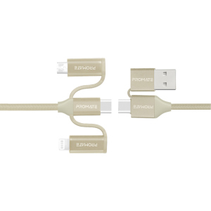 Кабель Promate PentaPower USB-C/USB-А на USB-C/microUSB/Lightning 1.2 м Gold (pentapower.gold) рейтинг