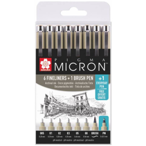 Набір лінерів Sakura Pigma Micron 6 шт 1 лінер-пензель Pigma Brush + Pigma Micron PN в подарунок в Кривому Розі