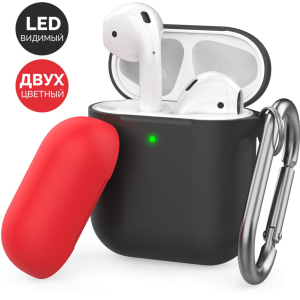 Двоколірний Силіконовий чохол AhaStyle з карабіном для Apple AirPods Black red (AHA-01460-BBR) в Кривому Розі