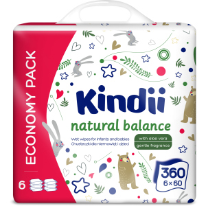 Влажные салфетки для младенцев и детей Kindii Natural Balance 6х60 шт (5900095029137) ТОП в Кривом Роге