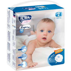 Подгузники одноразовые для детей AURA baby 2/S 3-6 кг mega-pack 70 шт (4752171003279) лучшая модель в Кривом Роге