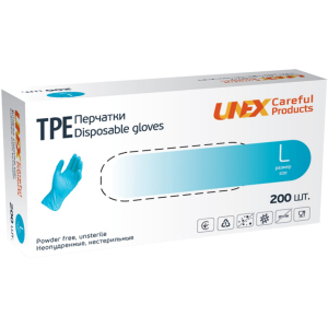 Перчатки TPE Unex Medical Products неопудренные нестерильные размер L 200 шт. — 100 пар Голубые (77-47-1) в Кривом Роге