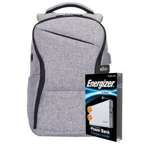 Рюкзак для ноутбука Energizer EPB005 15.6" Grey + УМБ UE10004QC White (EPB005-GY+UE10004QC) лучшая модель в Кривом Роге