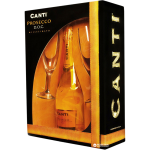 Вино ігристе Canti Prosecco Millesimato біле екстра-сухе 0.75 л 11% + 2 келихи в подарунковій упаковці (8005415050703) в Кривому Розі