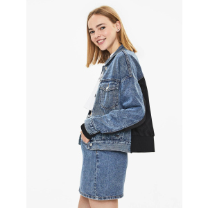 Джинсова куртка Bershka XAZ238714DCAQ XS Синя з чорним (DD8000004775050) ТОП в Кривому Розі