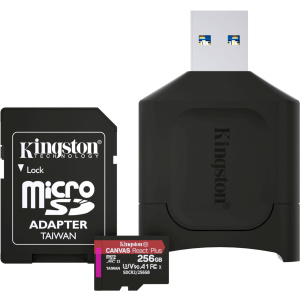 Kingston MicroSDXC 256GB Canvas React Plus Class 10 UHS-II U3 V90 A1 + SD-адаптер + USB-кардридер (MLPMR2/256GB)