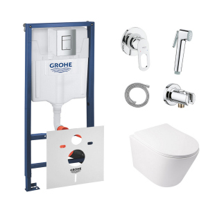 Комплект инсталляция Grohe Rapid SL 38772001 + унитаз с сиденьем Qtap Swan QT16335178W + набор для гигиенического душа со смесителем Grohe BauLoop 111042 ТОП в Кривом Роге