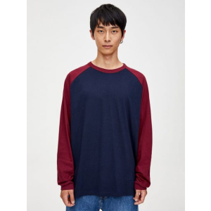 Чоловічий лонгслів Pull & Bear 9230/530/606 XL Синій з бордовим (09230530606057) краща модель в Кривому Розі