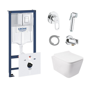 Комплект инсталляция Grohe Rapid SL 38827000 + унитаз с сиденьем Qtap Crow QT05335170W + набор для гигиенического душа со смесителем Grohe BauLoop 111042 в Кривом Роге