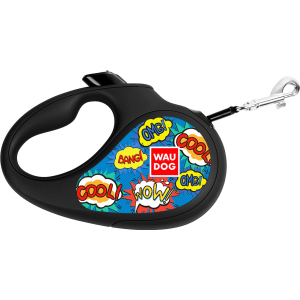 Повідець-рулетка для собак Collar WAUDOG R-leash, малюнок "ВАУ", XS, до 12 кг, 3 м, світловідбивна стрічка (8123-0087-01) в Кривому Розі