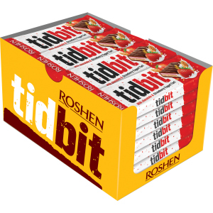 Упаковка шоколадных батончиков Roshen TidBit с начинкой Клубнично-йогуртовый тарт 50 г х 28 шт (4823077630521) лучшая модель в Кривом Роге