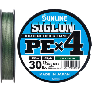 Шнур Sunline Siglon PE х4 150 м # 1.7/0.223 мм 13 кг Темно-зелений (16580922)