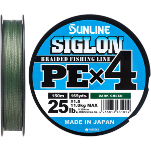 хороша модель Шнур Sunline Siglon PE х4 150 м # 1.5/0.209 мм 11 кг Темно-зелений (16580921)