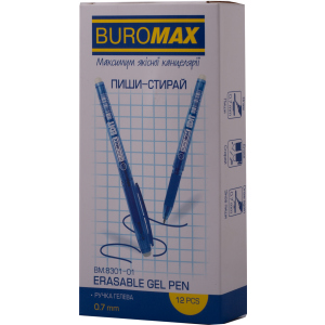 Набір гелевих ручок Buromax Erase Slim Пиши-прай 0.7 мм Синій корпус 12 шт (BM.8301-01) краща модель в Кривому Розі